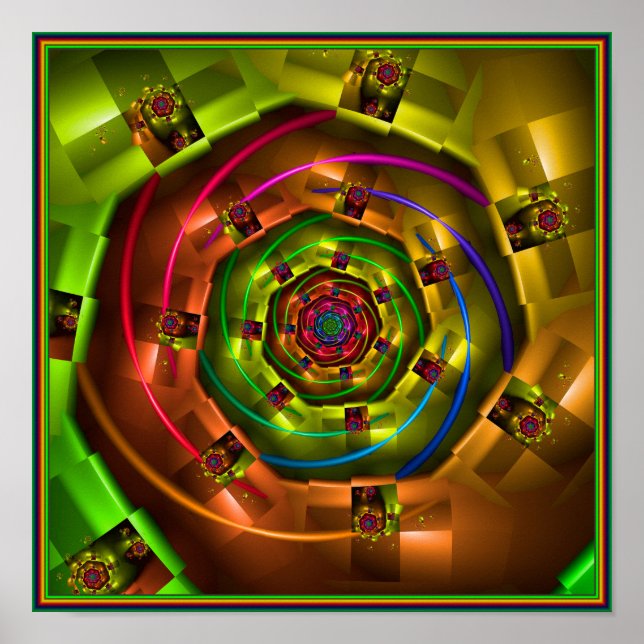 Geometrischer Regenbogen-Fraktal Poster (Vorne)