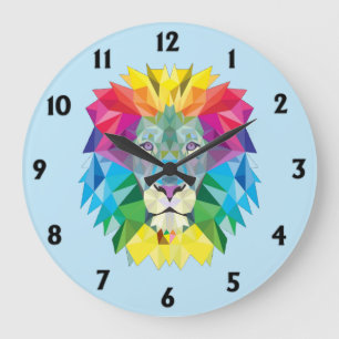 Geometrischer Regenbogen-Löwenkopf mit schwarzen Z Große Wanduhr