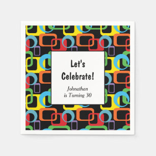 Geometrischer Retro mehrfarbiger Muster-Geburtstag Serviette