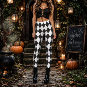 Geometrischer Schwarz-Weiß-Diamant Halloween Leggings