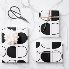 Geometrischer Schwarz-Weiß-Halbkreis Geschenkpapier Set