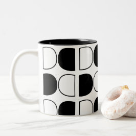 Geometrischer Schwarz-Weiß-Halbkreis Zweifarbige Tasse