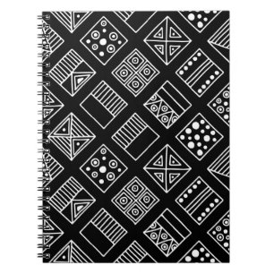 geometrischer Schwarz-Weiß-Hintergrund mit Hand d Notizblock