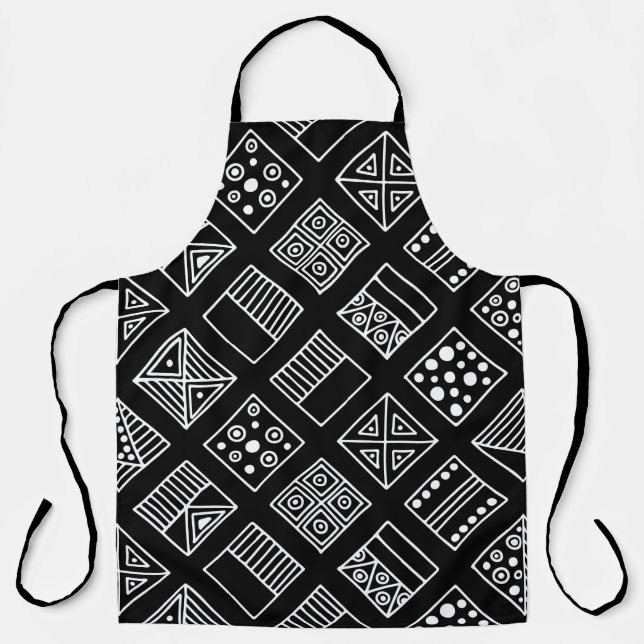 geometrischer Schwarz-Weiß-Hintergrund mit Hand d Schürze (Vorderseite)