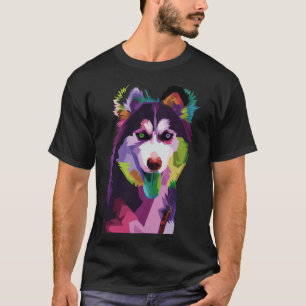 Geometrischer sibirischer Husky-Hund-Farbtöne perf T-Shirt