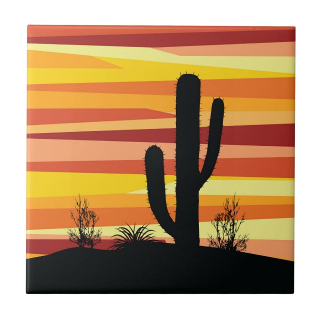 Geometrischer Sonnenuntergang Fliese (Vorderseite)