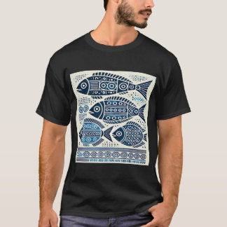 Geometrischer Stammesblauer Fisch T-Shirt