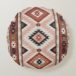 Geometrischer südwestlicher Stammes-Kilim in Terra Rundes Kissen