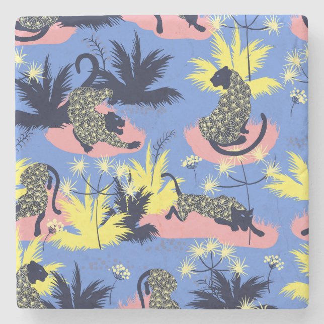 Geometrischer Tiger, Leopard: Kindermuster. Steinuntersetzer (Vorderseite)