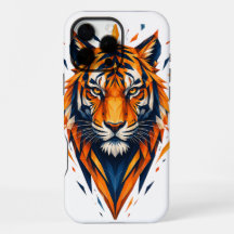 Geometrischer Tiger Orange und Blau Polygonaler Ku