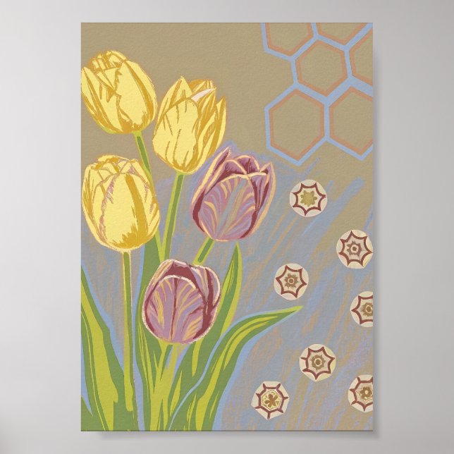 Geometrischer Tulpen-Garten-Kunstprint Poster (Vorne)