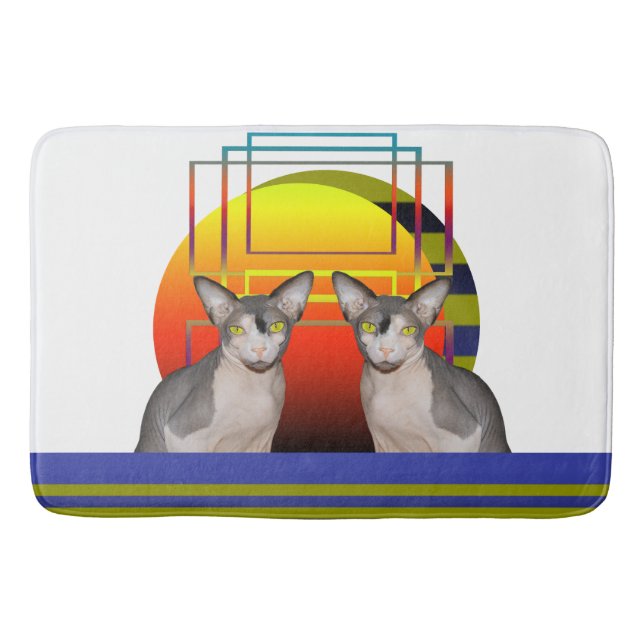 Geometrischer verrückter Katzenentwurf Sphynx Badematte (Vorderseite)