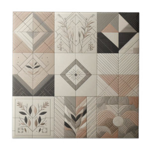 Geometrischer Vintage-Chic Haferbrei Soft Black Fliese