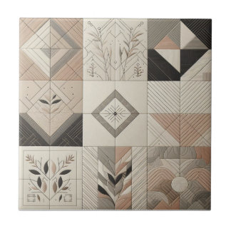 Geometrischer Vintage-Chic Haferbrei Soft Black Fliese