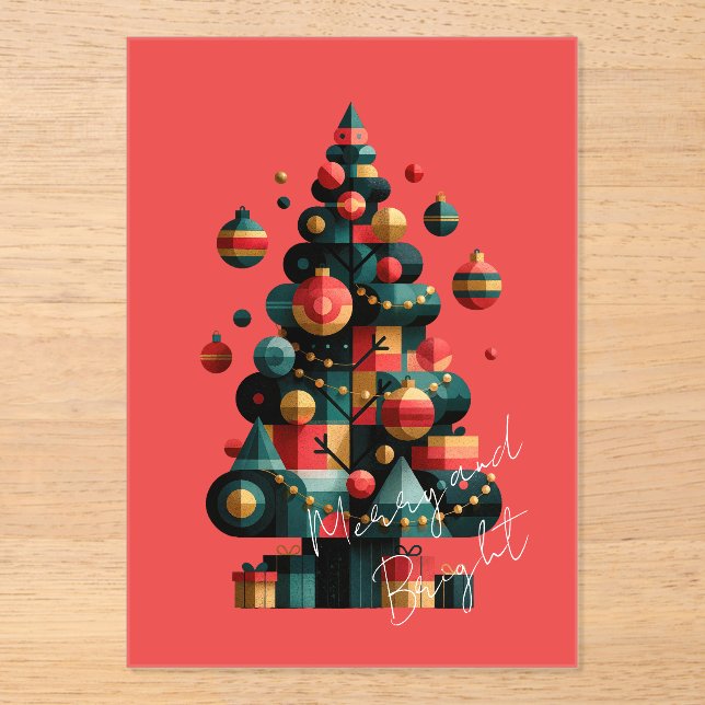 Geometrischer Weihnachtsbaum Acryleinladungen (Vorderseite)