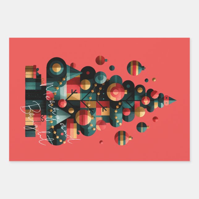 Geometrischer Weihnachtsbaum Geschenkpapier Set (Vorderseite)