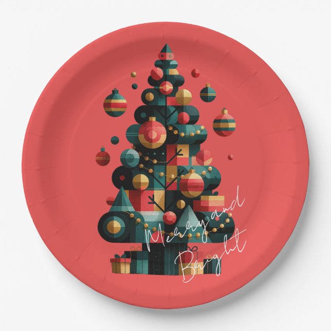 Geometrischer Weihnachtsbaum Pappteller (Vorderseite)