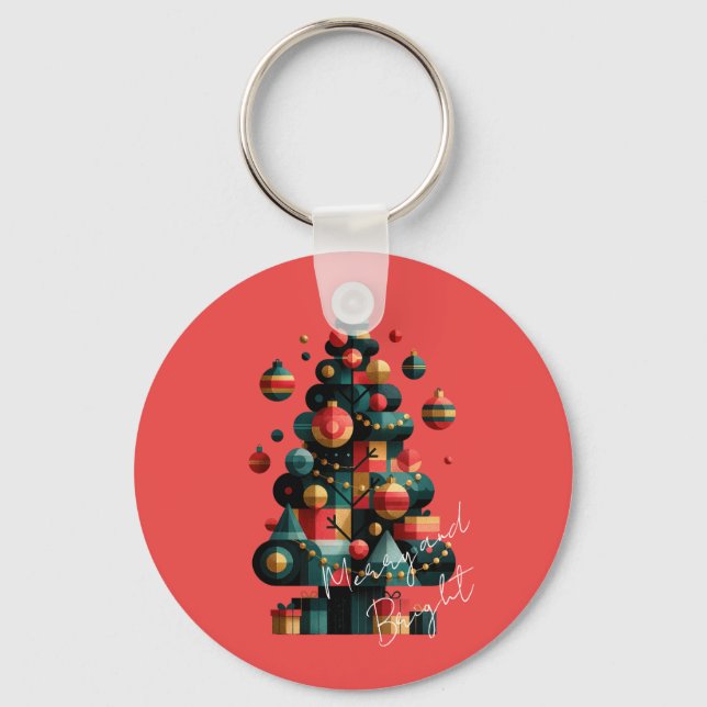 Geometrischer Weihnachtsbaum Schlüsselanhänger (Vorderseite)