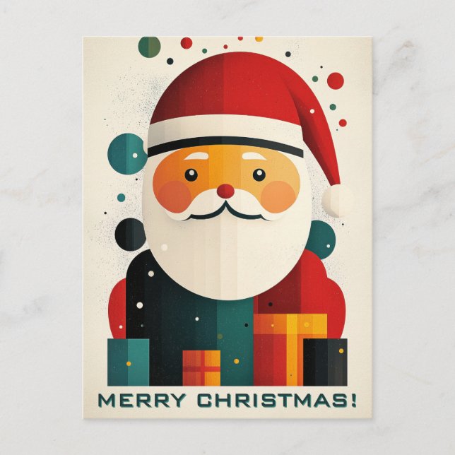Geometrischer Weihnachtsmann mit Geschenkboxen Postkarte (Vorderseite)