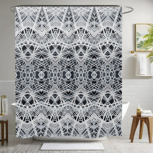 geometrischer weißer Duschvorhang