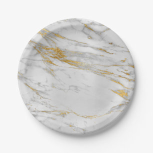 Geometrischer weißer grauer Carrara-Goldmarmor Pappteller