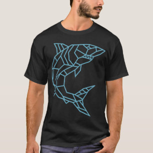 Geometrischer Weißer Großer Hai Blau Farbe T-Shirt