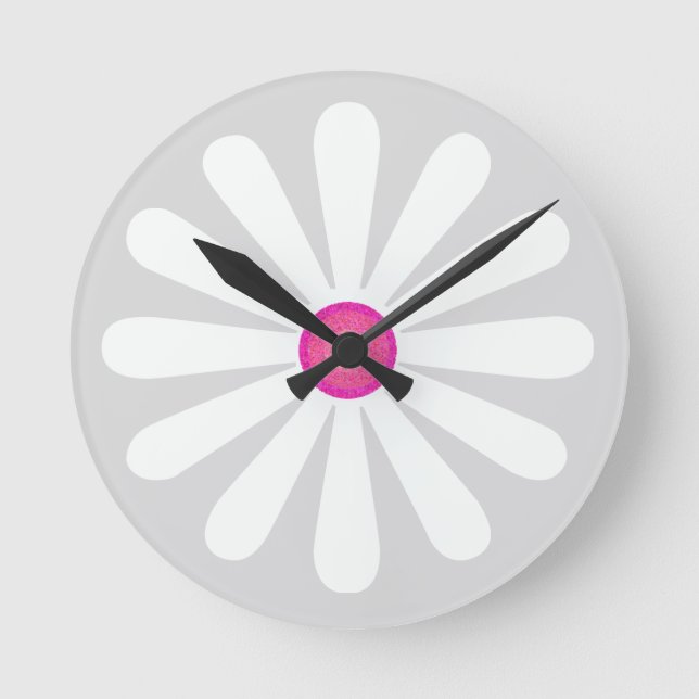 Geometrischer weißer und rosa Kreis der Blätter de Runde Wanduhr (Vorderseite)