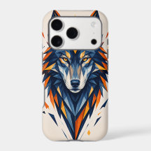 Geometrischer Wolf Blau & Orange Polygonal-Kunst