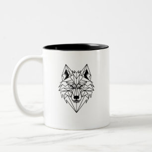 Geometrischer Wolfskopf mit scharfen Linien Design Zweifarbige Tasse