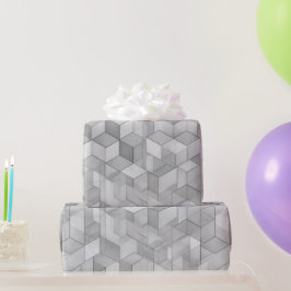 Geometrischer Würfel Grau Silber Abstraktes Muster Geschenkpapier