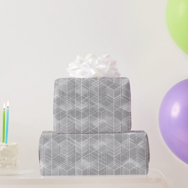 Geometrischer Würfel Grau Silber Abstraktes Muster Geschenkpapier (Partygeschenke)
