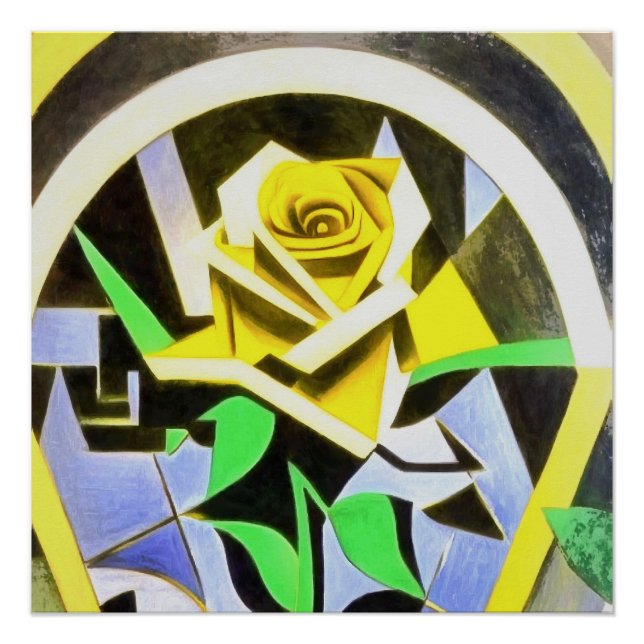 Geometrischer Yellow Rose Stil mit Art Déco Poster (Vorderseite)