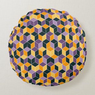 Geometrisches 3D-Würfel-Nahtloses Muster Rundes Kissen