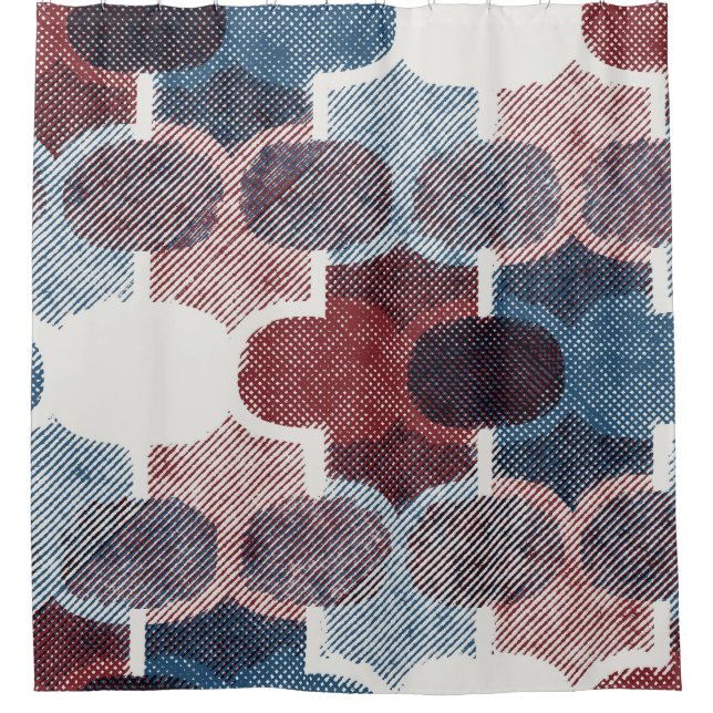 Geometrisches Abstrakt Red Blue Muster Duschvorhang (Vorderseite)