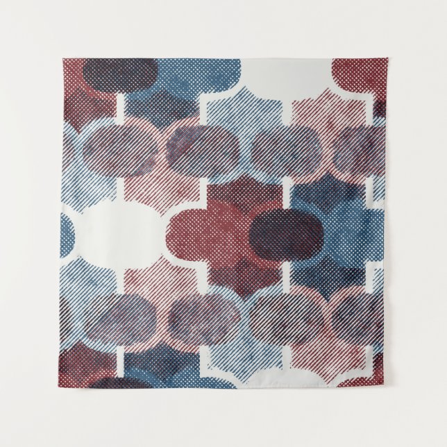 Geometrisches Abstrakt Red Blue Muster Wandteppich (Vorderseite)
