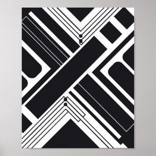 Geometrisches abstraktes Design in Schwarz und Wei Poster