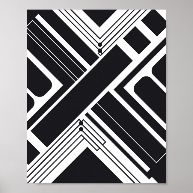 Geometrisches abstraktes Design in Schwarz und Wei Poster (Vorne)