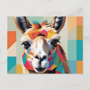 Geometrisches Abstraktes Llama-Portrait mit fetten Postkarte