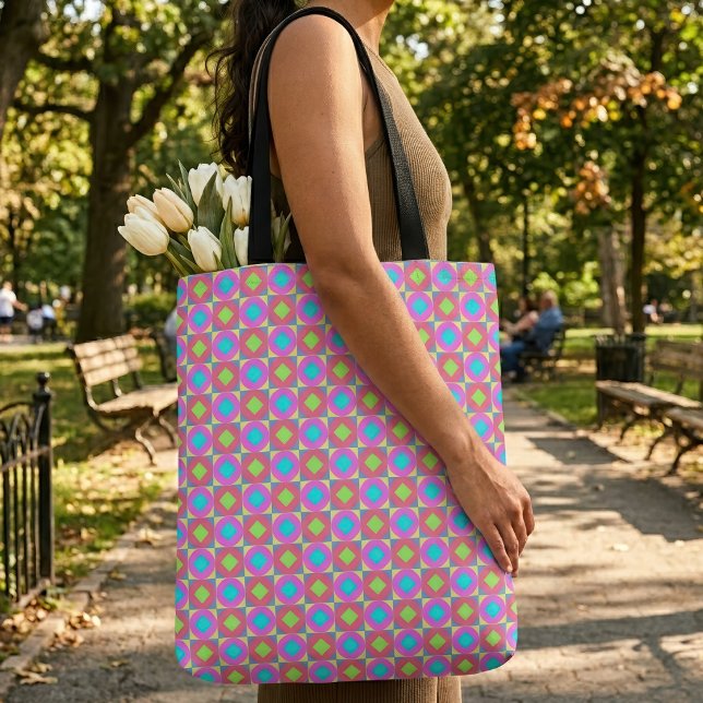 Geometrisches abstraktes Muster mit psychedelische (Vibrant Geometric Abstract Psychedelic Pattern. Tote Bag)