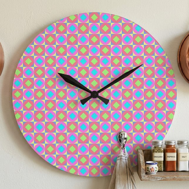 Geometrisches abstraktes Muster mit psychedelische Große Wanduhr (Vibrant Geometric Abstract Psychedelic Pattern. Large Clock)