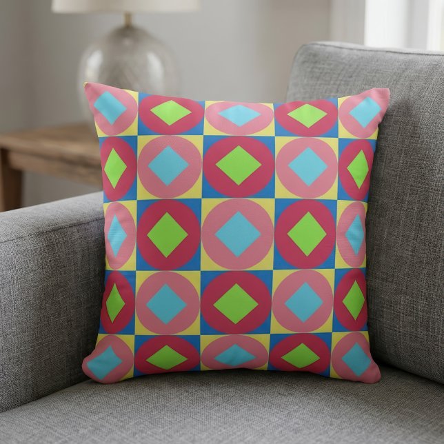 Geometrisches abstraktes Muster mit psychedelische Kissen (Vibrant Geometric Abstract Psychedelic Pattern. Throw Pillow)