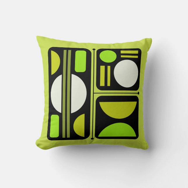 Geometrisches Abstraktes Retro Art Chartreuse Gree Kissen (Vorderseite)