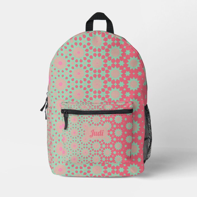 Geometrisches abstraktes Rosa und lila Muster Bedruckter Rucksack (Vorderseite)
