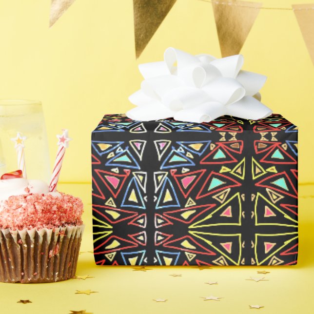 Geometrisches Alien-Tech-Multifarbenmuster Geschenkpapier (Geburtstagsparty)