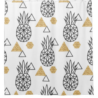 Geometrisches Ananas Gold Dots Muster. Duschvorhang