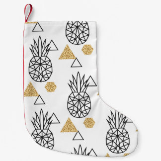 Geometrisches Ananas Gold Dots Muster. Kleiner Weihnachtsstrumpf