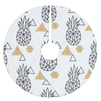 Geometrisches Ananas Gold Dots Muster. Polyester Weihnachtsbaumdecke
