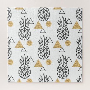Geometrisches Ananas Gold Dots Muster. Puzzle