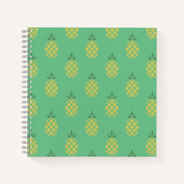 Geometrisches Ananas-Muster auf Grün Notizbuch (Vorderseite)