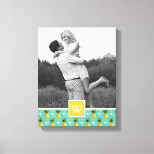 Geometrisches Ananas-Muster   Foto mit Monogramm Leinwanddruck